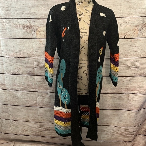 Vintage 1990’s Cardigan Sweater Crochet Trim Freeze Trees Size L/XL Pinkalicious - Picture 6 of 9